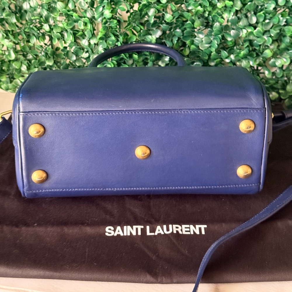 Saint Laurent Navy Leather Bowling Bag Satchel Authentic - Picture 9 of 13